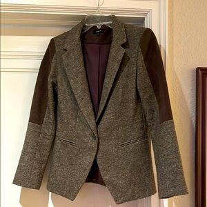 Brown Tweed Blazer with Suede Accents